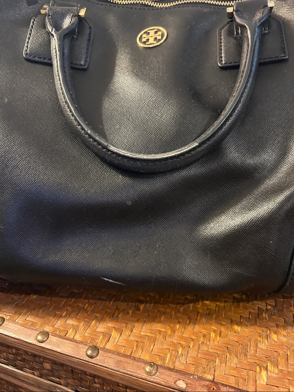 Tory Burch Black Leather Tote with Gold Hardware - Picture 6 of 7